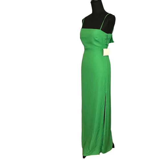 Revolve Kelly Green Maxi Slip Dress SMALL Double Side Slit Superdown Addison NEW - Picture 5 of 9